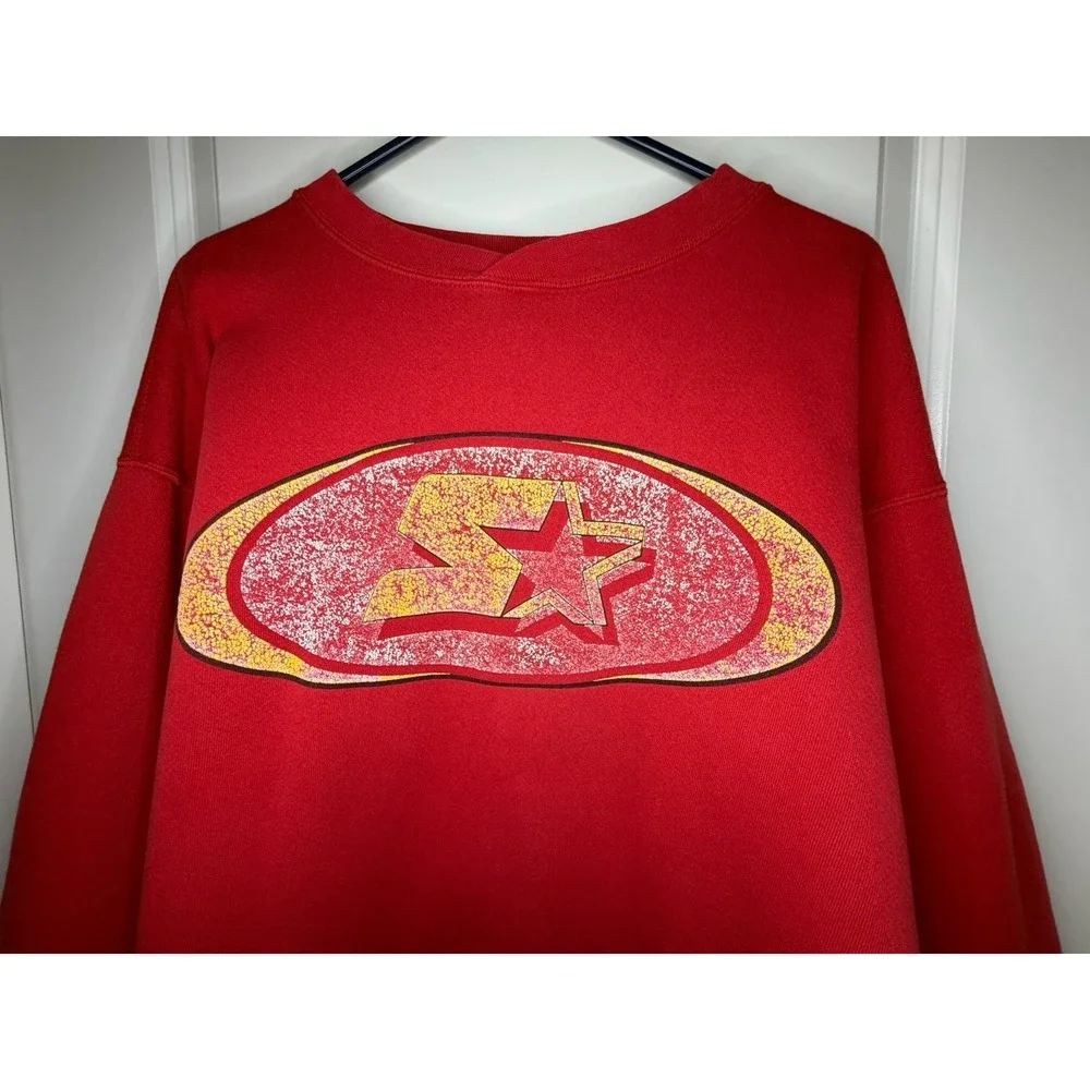 Vintage 90's Y2K Starter‎ Graphic Red Crewneck Sweatshirt Sz Mens Large USA Made